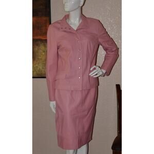 Piazza Sempione Designer Pink Leather Skirt Suit 10/46 NEW!!!